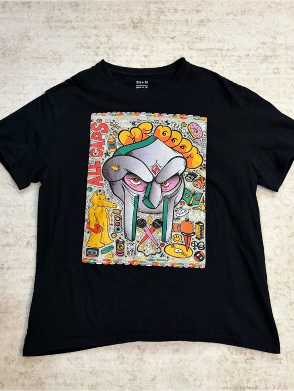MF DOOM M graphic T with  signature mask in black